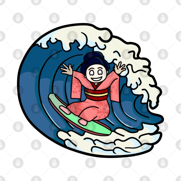 The Surfing Geisha on Transparent Background by Art from the Machine