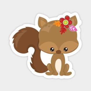 Spring Animals, Cute Squirrel, Colorful Flowers Magnet