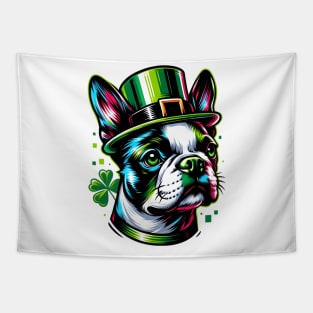 Boston Terrier Celebrates Saint Patrick's Day Joyfully Tapestry