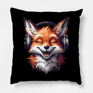 Funny Smiling musical fox wearing headphones Pillow