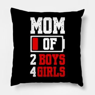 Mom of 2 Boys 4 Girls Shirt Gift from Son Mothers Day Birthday Women Pillow