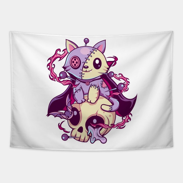 Skull Cat Kawaii Gothic Tapestry by DionArts