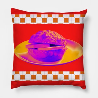 Pineapple Bun - Funky Hong Kong Street Food - Pop Art Neon Purple with Bright Red Pillow