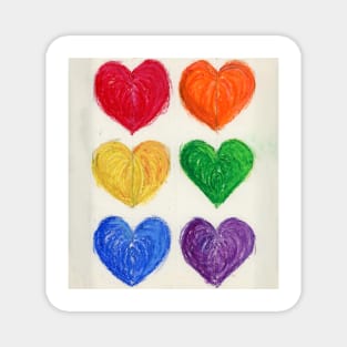 Six Rainbow Hearts Drawn With Oil Pastels On Paper Magnet