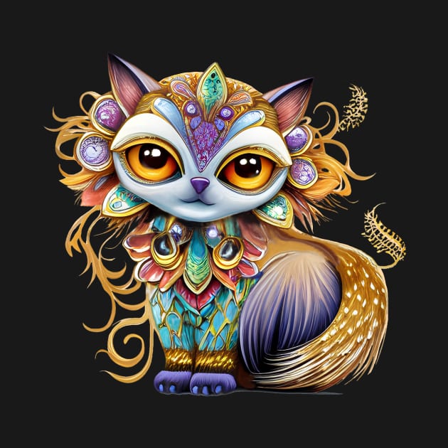 Colorful Cat with Jewel Adornments by The Wolf and the Butterfly