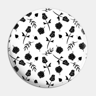 Pretty White and Black Roses Floral Pattern Pin