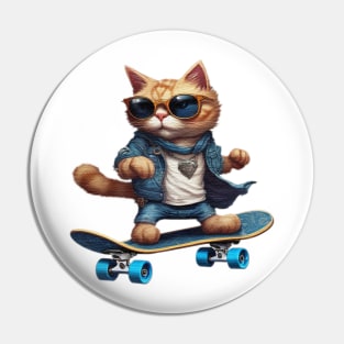 a cat riding a skateboard wearing sunglasses Pin