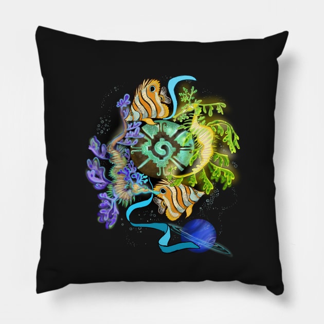 Hunab Ku Leafy Sea Dragons Pisces Zodiac Pillow by Shadowind