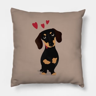 Cute Cartoon Dachshund with Three Red Hearts Pillow