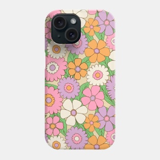 Groovy retro flower power pattern in lilac, pink and orange Phone Case