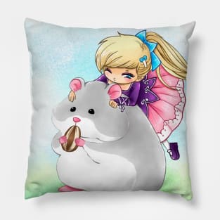Chibi Girl and Pet Hamster Pillow