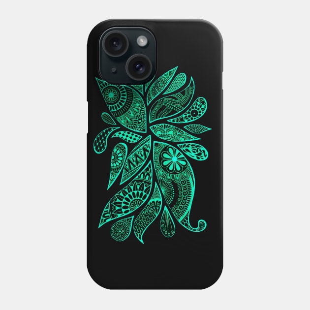 Abstract Zentangle Swirls Design (cyan on black) Phone Case by calenbundalas