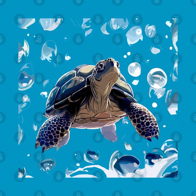 Sea turtle and bubbles, eat my bubbles by TomFrontierArt