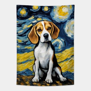 Beagle Dog Breed in a Van Gogh Starry Night Art Style Tapestry