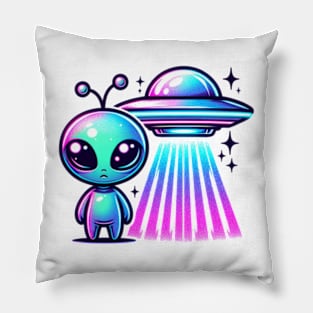 Kawaii Neon Alien Ufo Cute Holographic Chibi Pillow