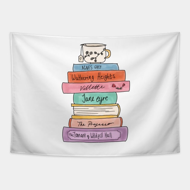 Bronte sisters book stack Tapestry by bookloversclub