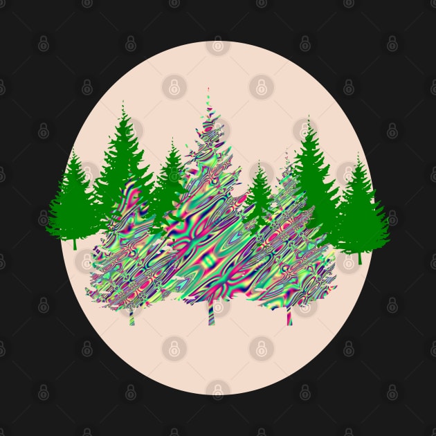 Psychedelic Christmas Trees Silhouette Art by Mazz M