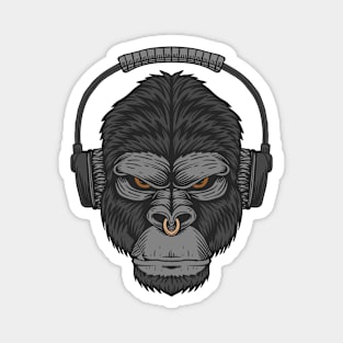 Cartoon Gorilla Head with Headphones Magnet