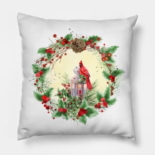Christmas Cardinal Wreath Pillow