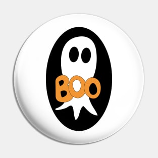 Cute Halloween ghost cartoon with BOO text Pin