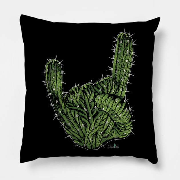 Rock on Cactus Hand 'The Sign of the Horns' Pillow by Cactee