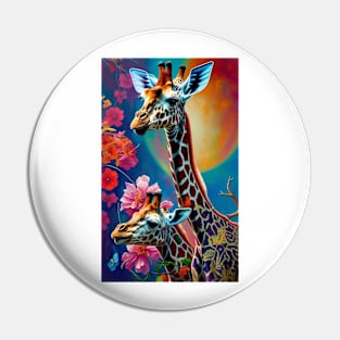 Giraffe Colorful Floral Flower Pin