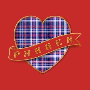 The PARKER Family Tartan - Retro Heart & Ribbon Calan Tartan Insignia T-Shirt