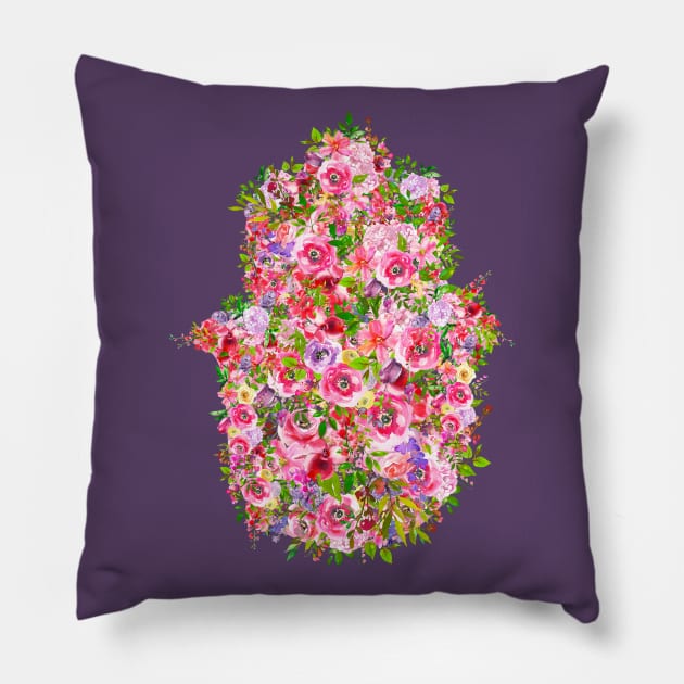 Colorful Flowers-Filled Hamsa Amulet Pillow by JMM Designs
