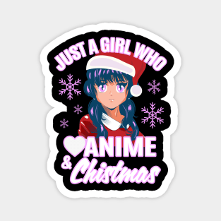 Just a Girl who Loves Anime & Christmas Manga Girl with Santa Hat Magnet