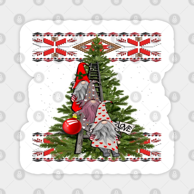 Gnomes Decorating Christmas Tree, Cute Santa Gnomes Scandinavia Nordic Christmas Magnet by tamdevo1