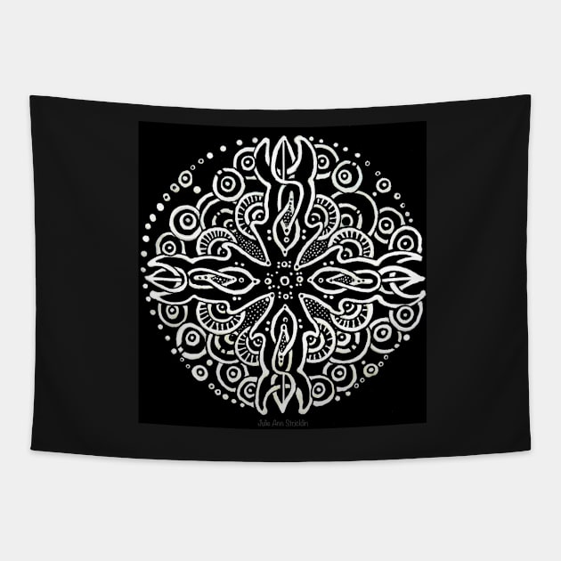 Tribal Mandala in Black & white Tapestry by Julie Ann Stricklin