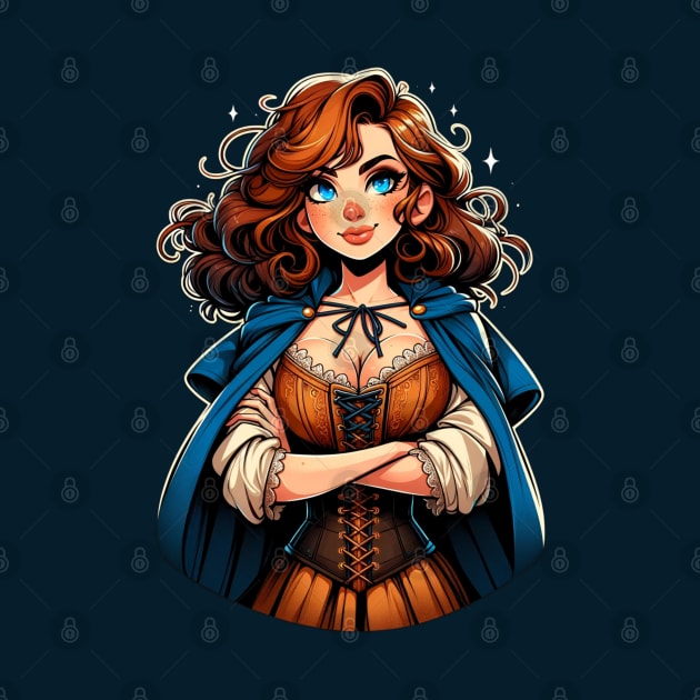 Red Haired Sorceress in a Blue Cloak - Fantasy by Fenay-Designs