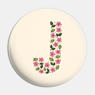 Floral Monogram Letter J Pin