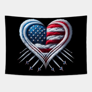 Fighter Jet Airplane American Flag Heart 4Th Of July Tapestry