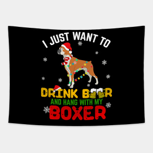 I Want Drink Beer My Boxer Dog Christmas Light Xmas Tapestry