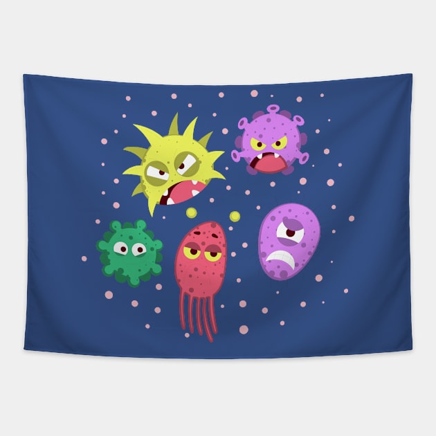 Germs Cartoon Funny Tapestry by Mako Design 