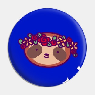 "Thinking of You" Flower Crown Sloth Face Pin