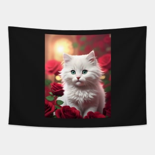 Cat with Roses - Modern Digital Art Tapestry