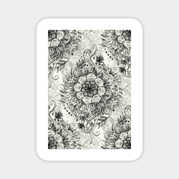 Messy Boho Floral in Charcoal and Cream Magnet by micklyn