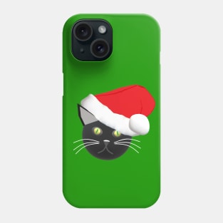 Christmas Kitty Cat Wearing a Santa Hat (Green Background) Phone Case