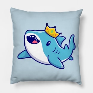 Cute King Shark Swimming With Crown Cartoon Pillow