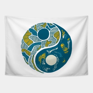 Retro Wave Abstract Yin Yang Tapestry