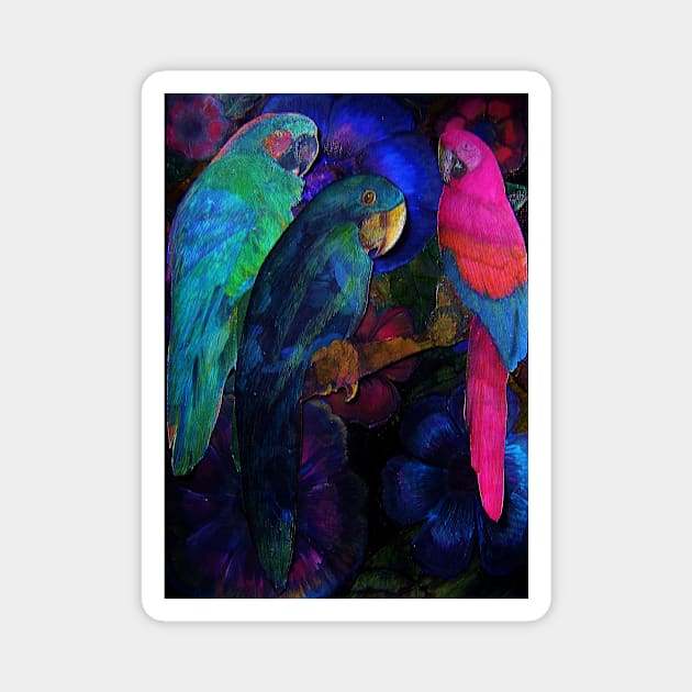 BRIGHT TROPICAL DECO POSTER ART PRINT TRIO MACAW PARROT EXOTIC DESIGN Magnet by jacquline8689