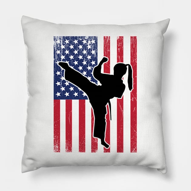 Taekwondo - Taekwondo USA Flag Pillow by Kudostees