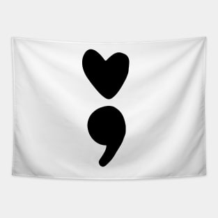 semicolon heart (black) Tapestry