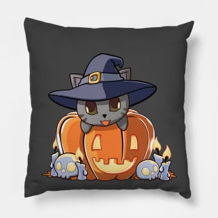 Grey cat in a pumpkin Pillow