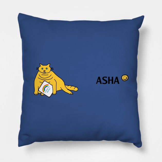 Worker Asha Cuddly Cat Essential Employee Meme Rainbow Pillow by ellenhenryart