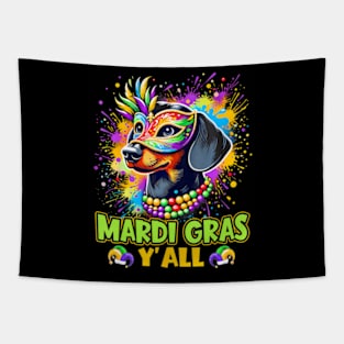 Dachshund Dog Mardi Gras Yall With Beads Mask Colorful Tapestry