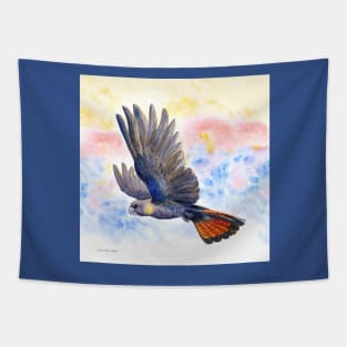 Glossy Black Cockatoo Sunrise - watercolour original design by Nadya Neklioudova Tapestry