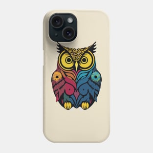 t-shirt design, colorful owl with yellow eyes on a black background, an airbrush painting Phone Case